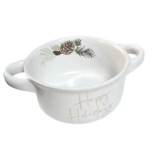 Global Design Connections Happy Holidays Ceramic Soup Bowl Crock with Handles